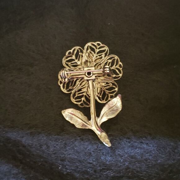 Vintage Silver flower Goldstone brooch - Picture 2 of 6